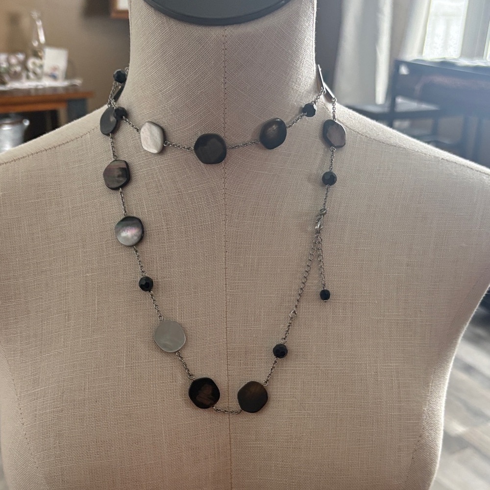 Lia Sophia Black and Silver Disc Necklace
